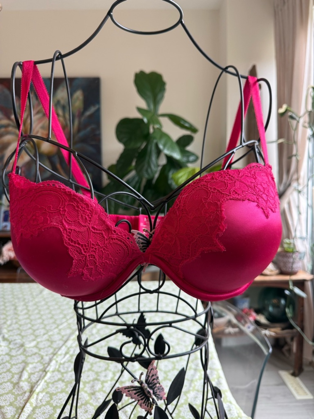 La Vie En Rose Fuchsia Lace Push-Up Bra